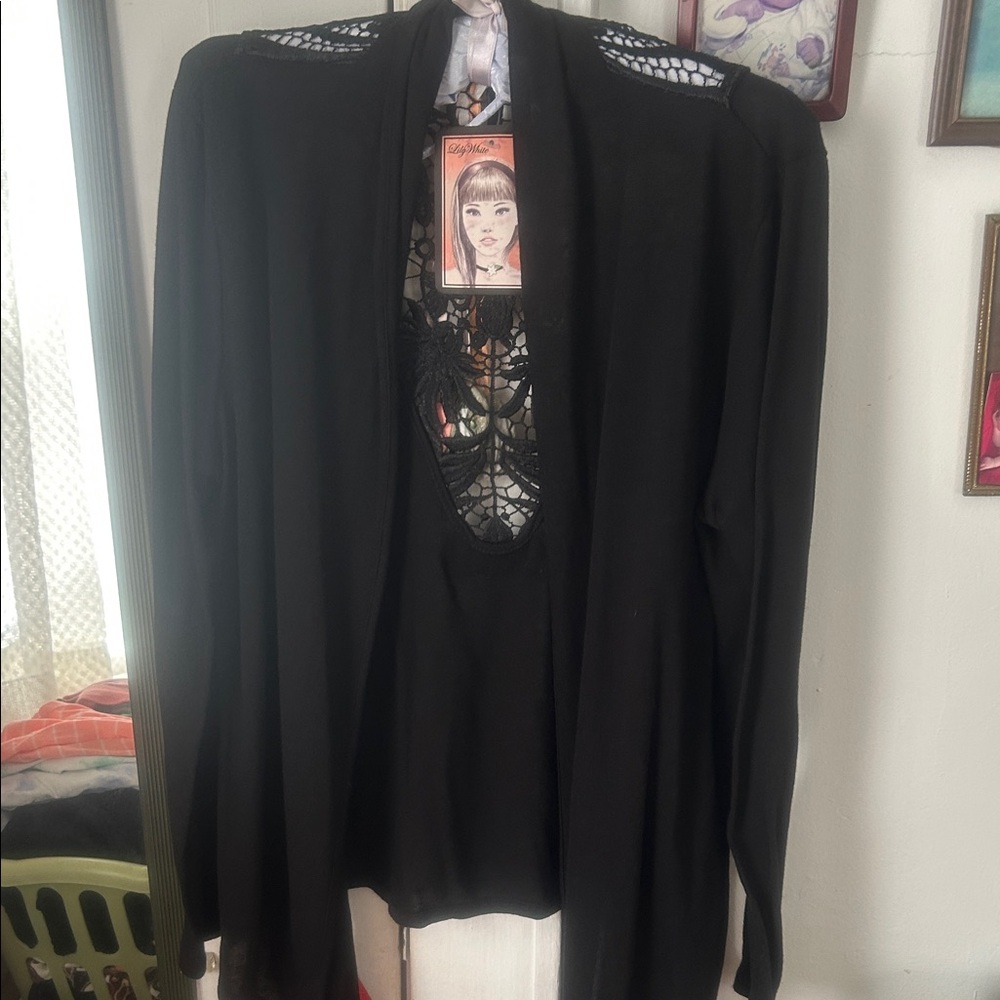Lily White Black Women's Cardigan with Lace Detail